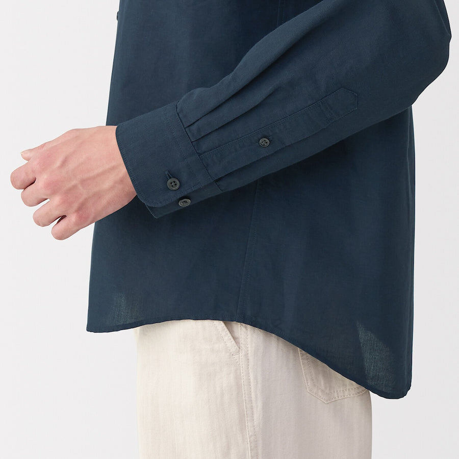 M's Hemp cotton stand collar L/Slv shirt WhiteXS