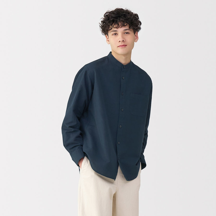 M's Hemp cotton stand collar L/Slv shirt WhiteXS