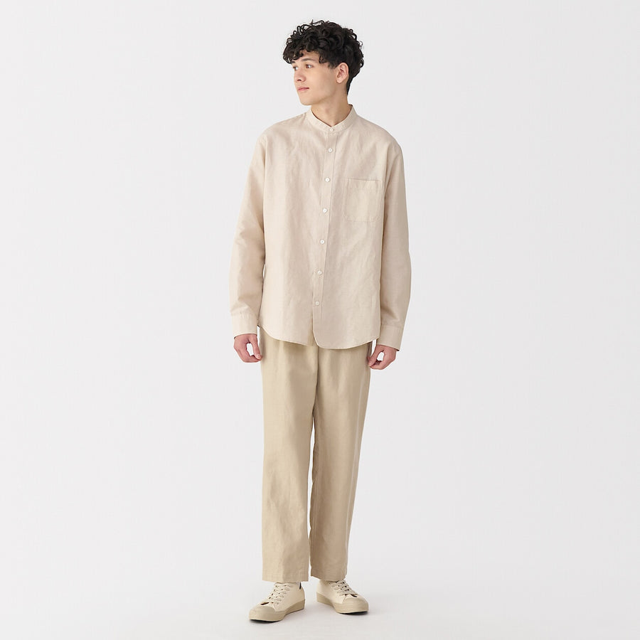 M's Hemp cotton stand collar L/Slv shirt WhiteXS
