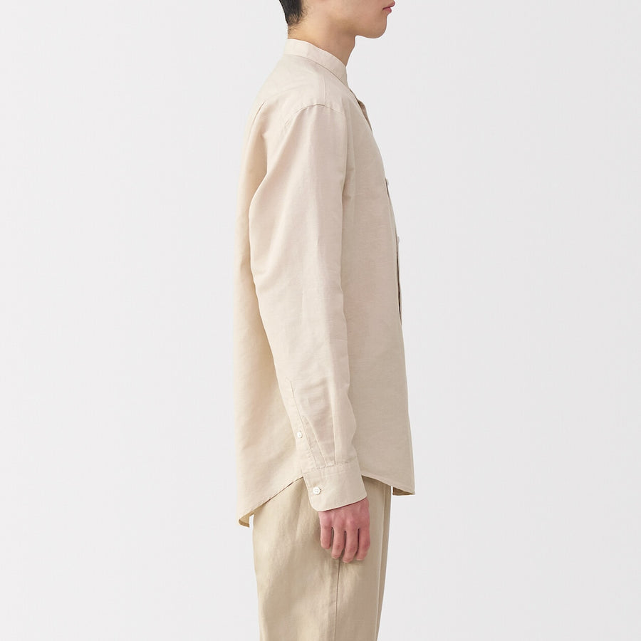 M's Hemp cotton stand collar L/Slv shirt WhiteXS