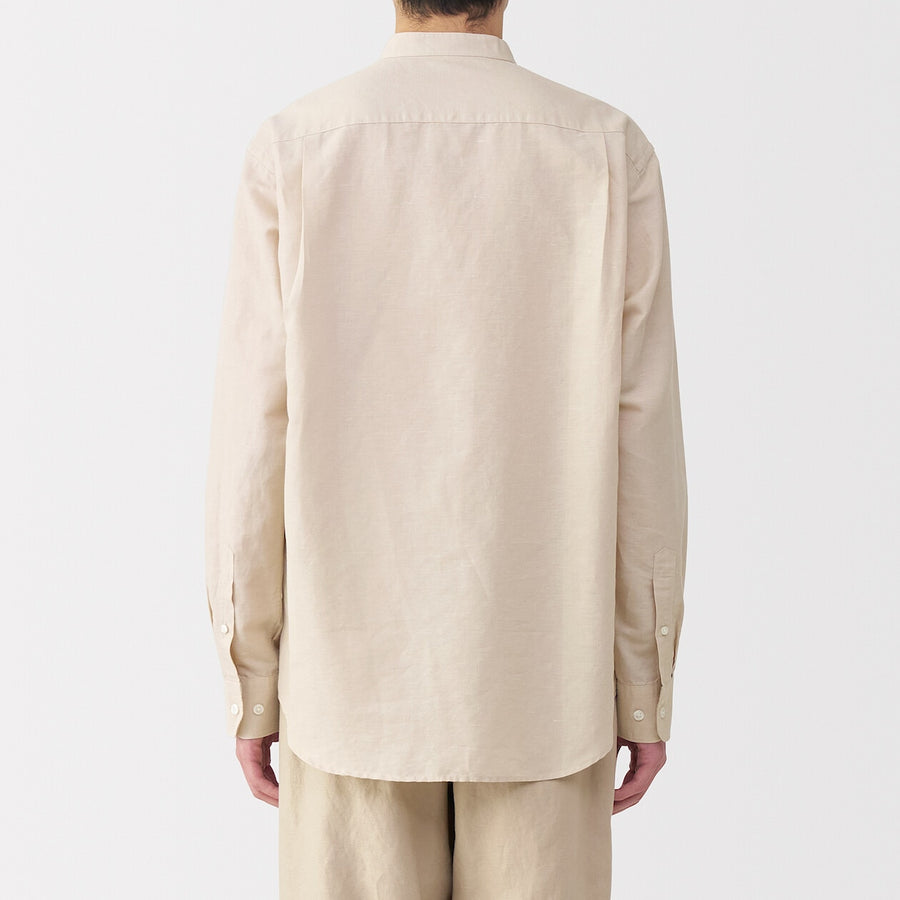 M's Hemp cotton stand collar L/Slv shirt WhiteXS