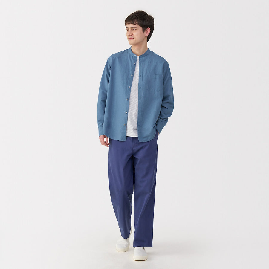 M's Hemp cotton stand collar L/Slv shirt WhiteXS