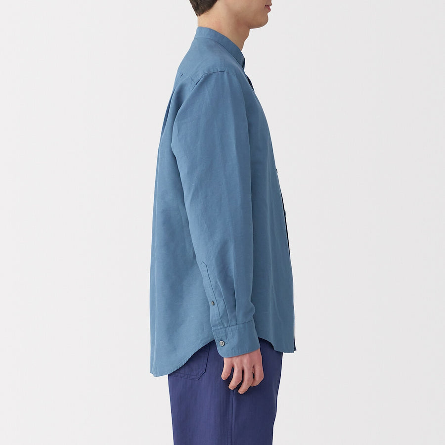 M's Hemp cotton stand collar L/Slv shirt WhiteXS