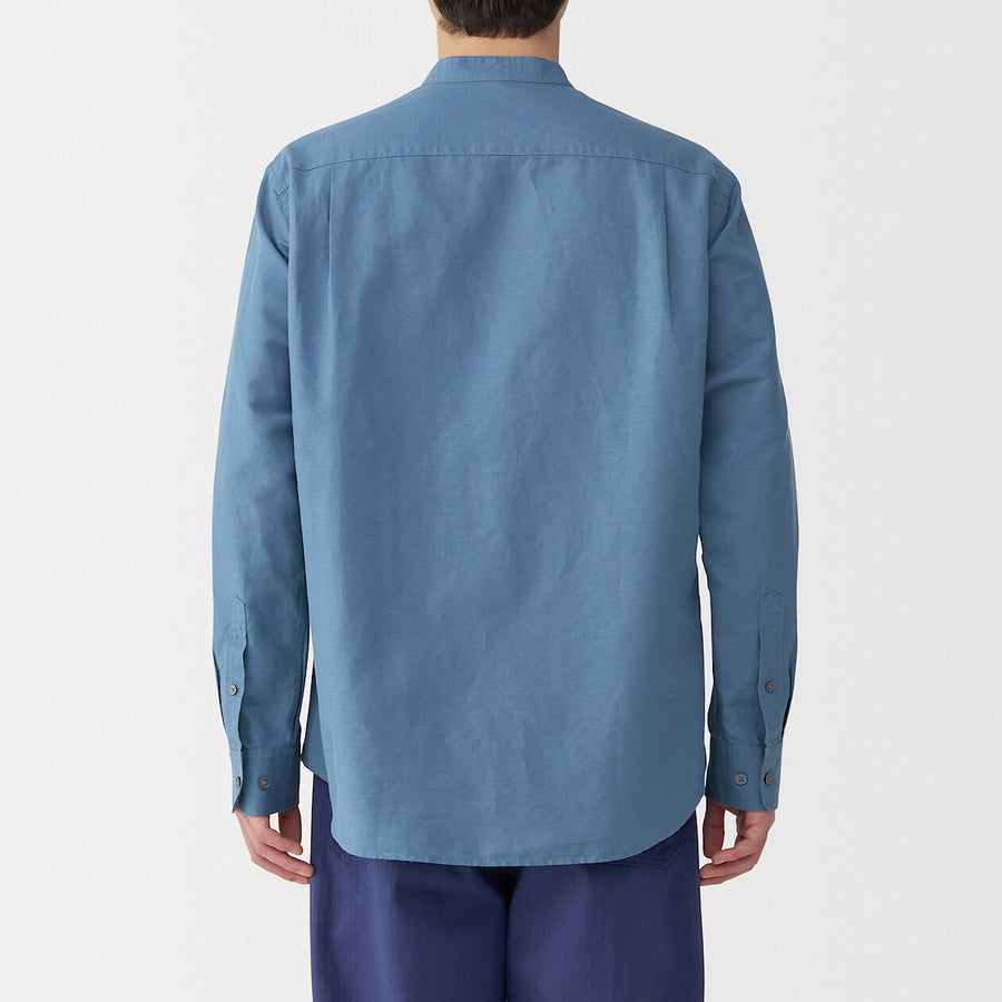 M's Hemp cotton stand collar L/Slv shirt WhiteXS