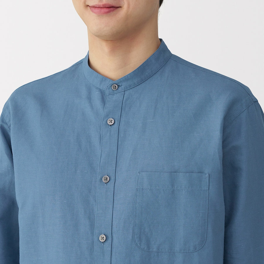 M's Hemp cotton stand collar L/Slv shirt WhiteXS