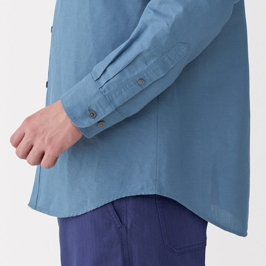M's Hemp cotton stand collar L/Slv shirt WhiteXS