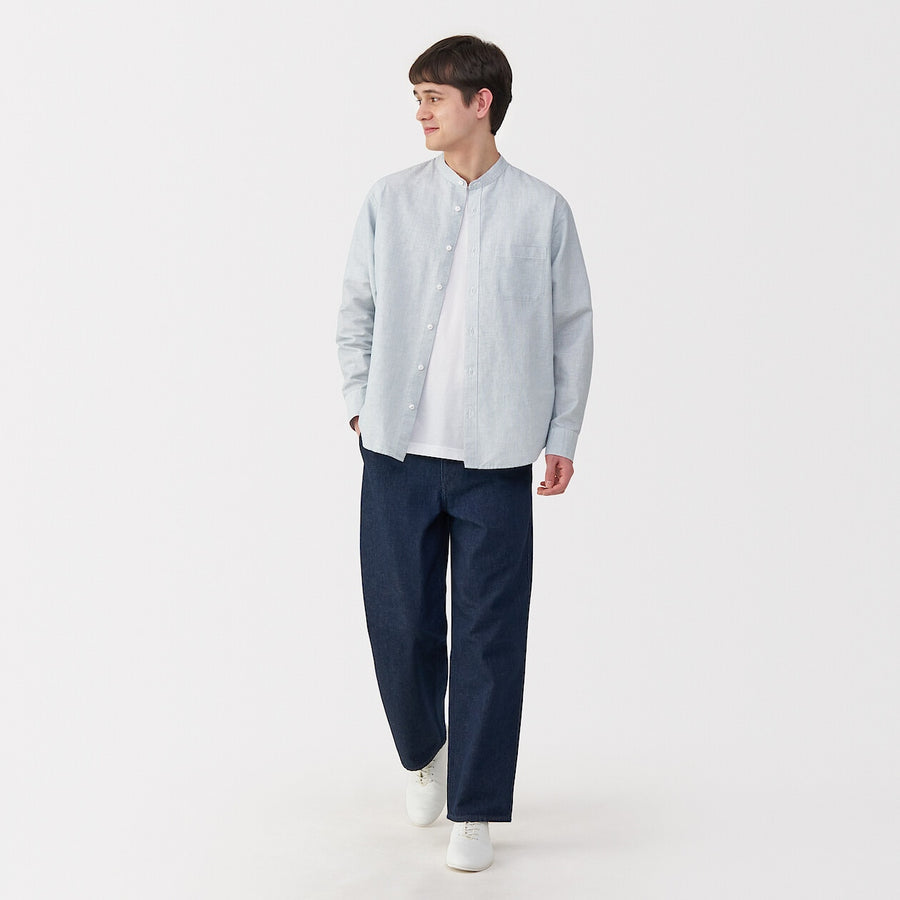 M's Hemp cotton stand collar L/Slv shirt WhiteXS