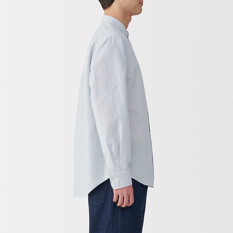M's Hemp cotton stand collar L/Slv shirt WhiteXS