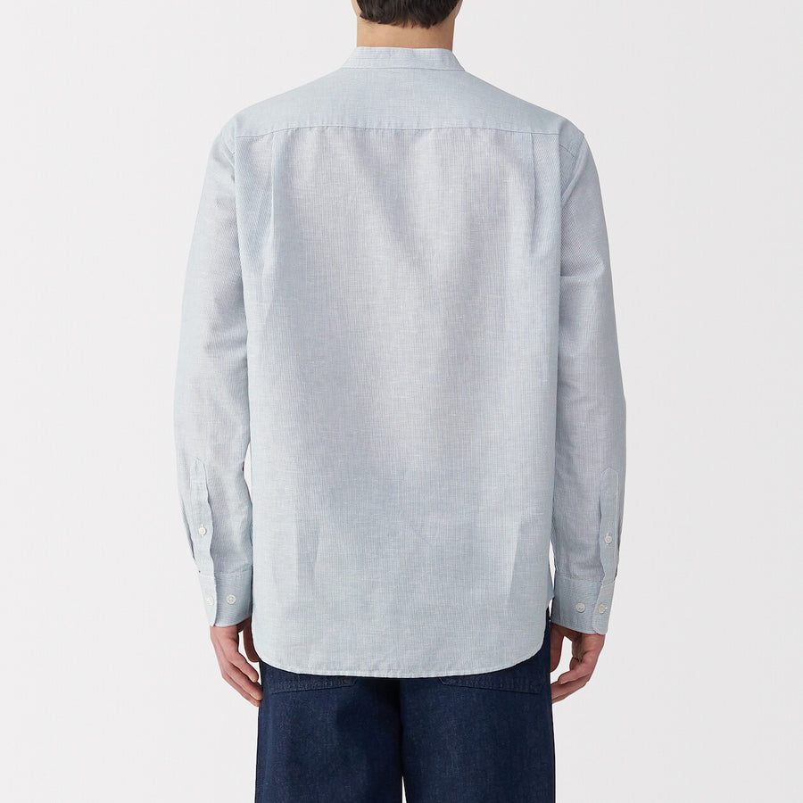 M's Hemp cotton stand collar L/Slv shirt WhiteXS