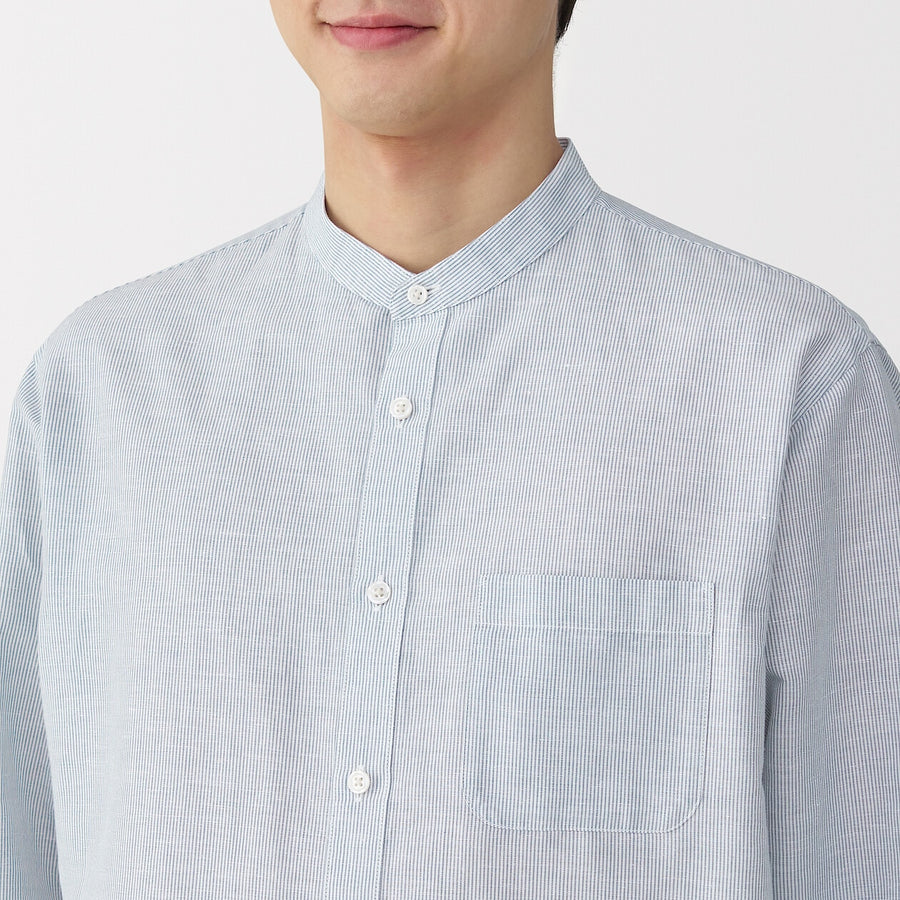 M's Hemp cotton stand collar L/Slv shirt WhiteXS