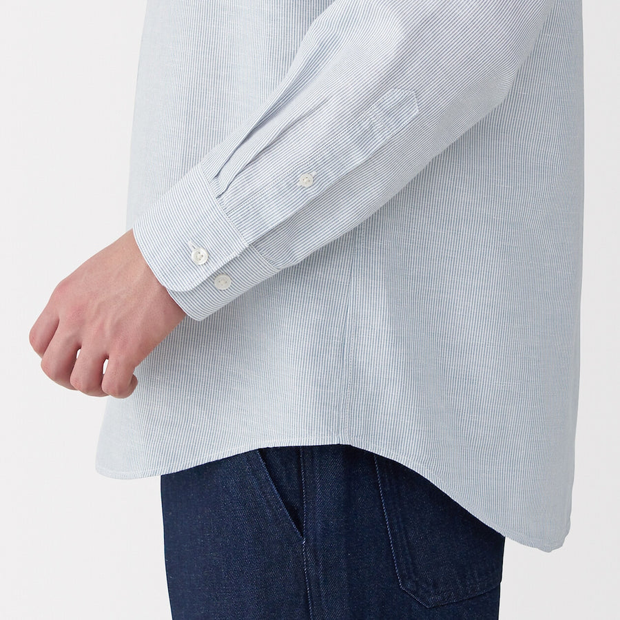 M's Hemp cotton stand collar L/Slv shirt WhiteXS