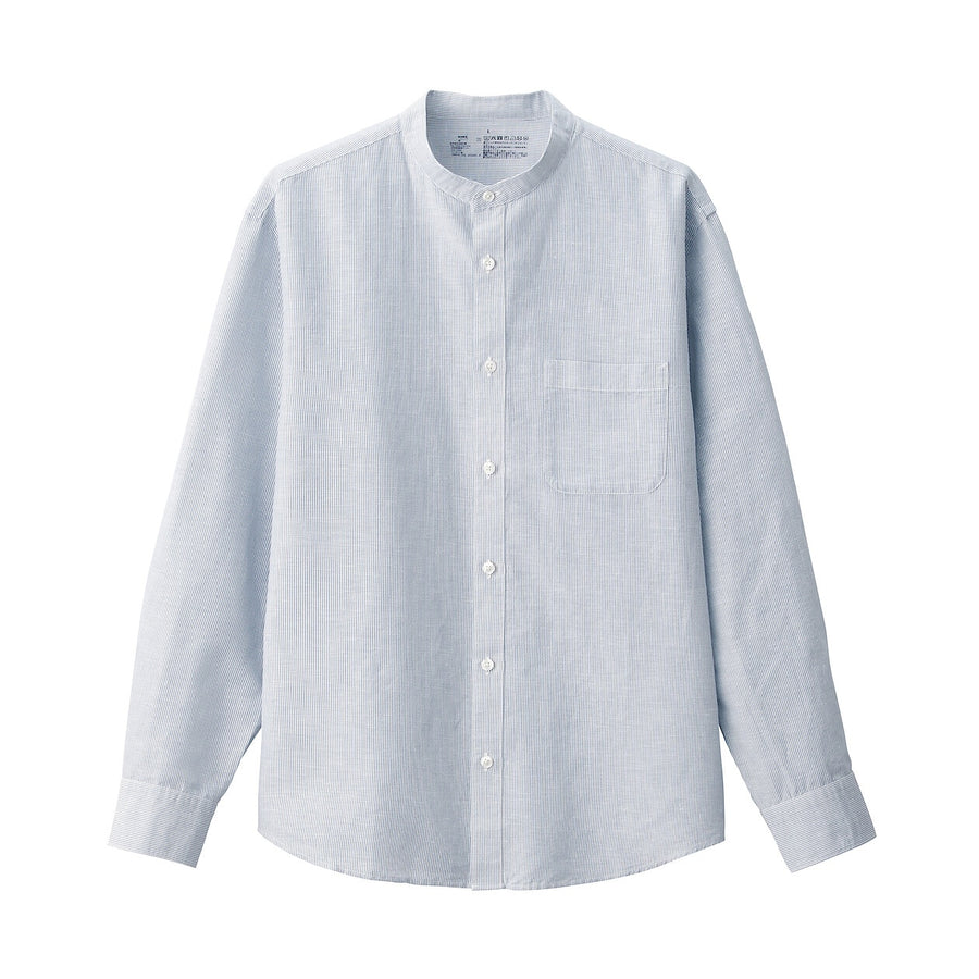 M's Hemp cotton stand collar L/Slv shirt WhiteXS