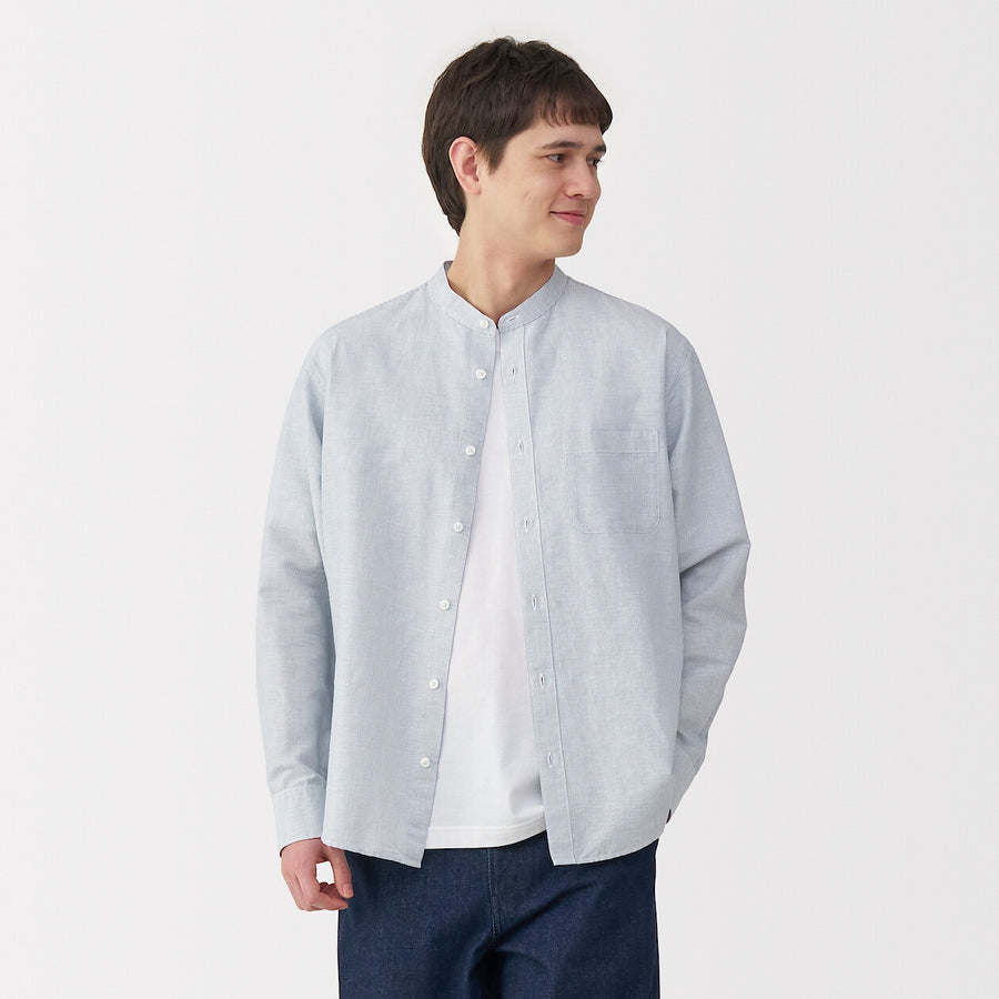 M's Hemp cotton stand collar L/Slv shirt WhiteXS