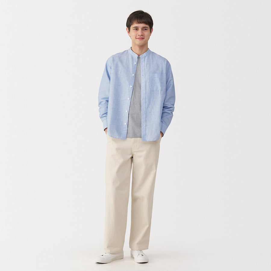 M's Hemp cotton stand collar L/Slv shirt WhiteXS