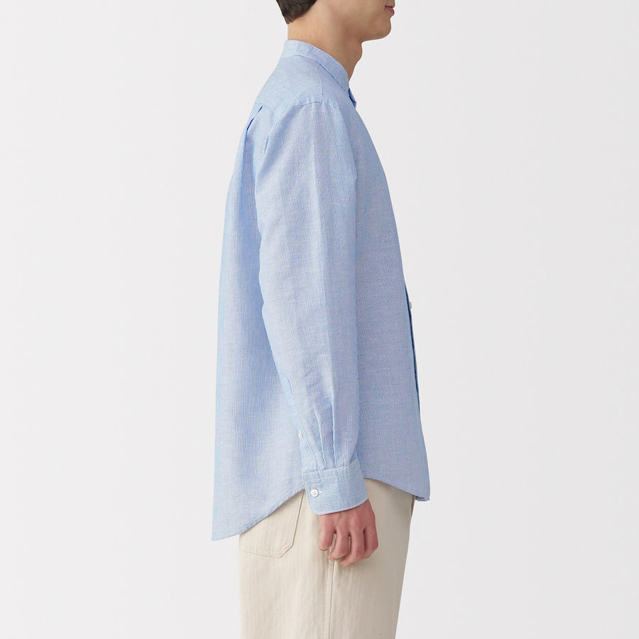 M's Hemp cotton stand collar L/Slv shirt WhiteXS