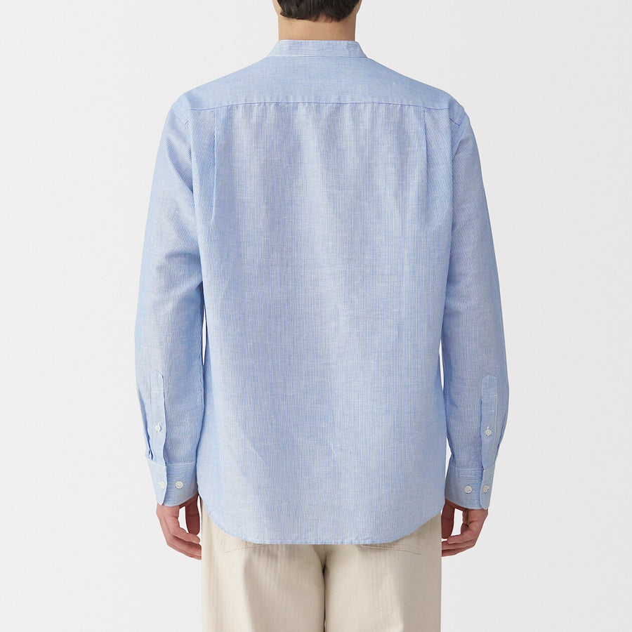 M's Hemp cotton stand collar L/Slv shirt WhiteXS