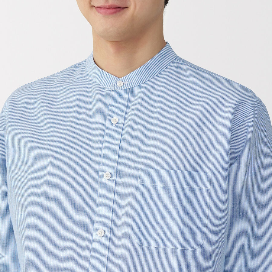 M's Hemp cotton stand collar L/Slv shirt WhiteXS