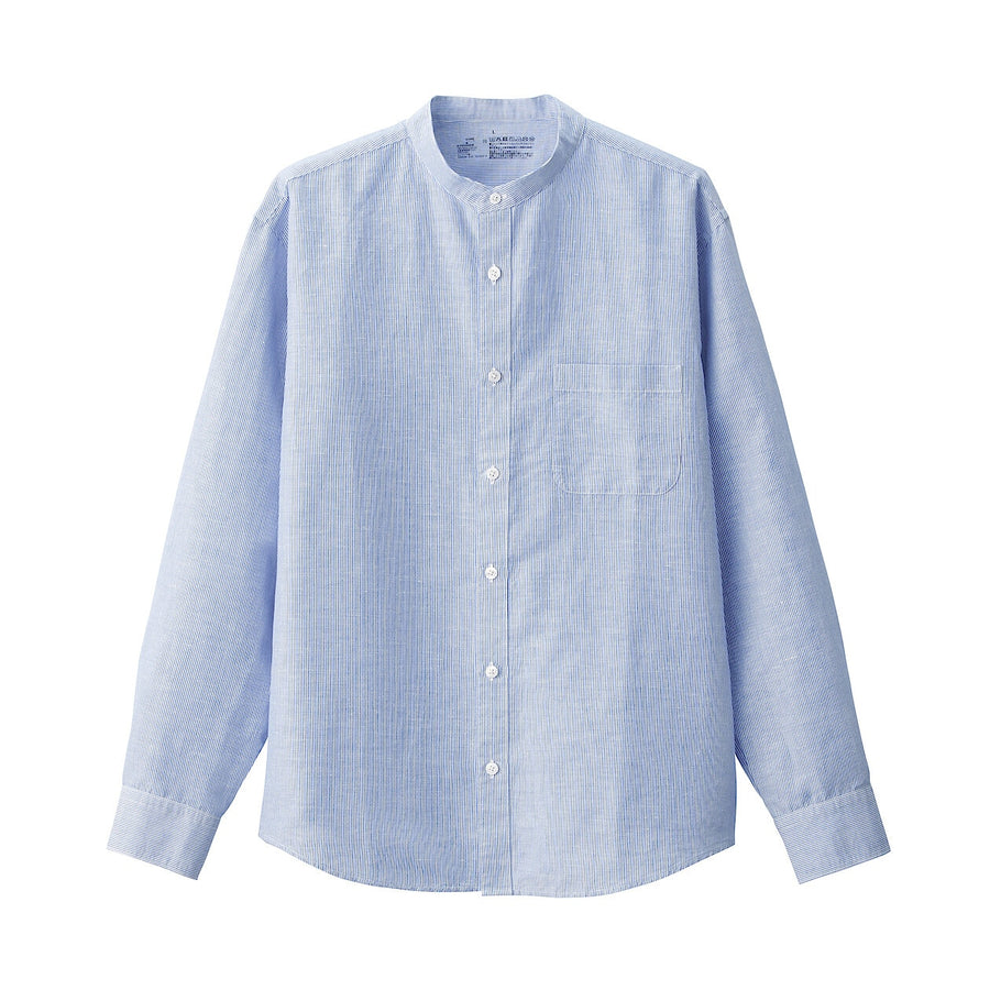 M's Hemp cotton stand collar L/Slv shirt WhiteXS