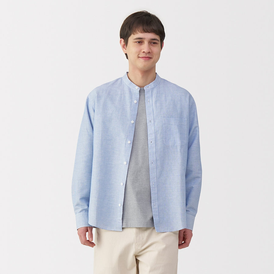 M's Hemp cotton stand collar L/Slv shirt WhiteXS