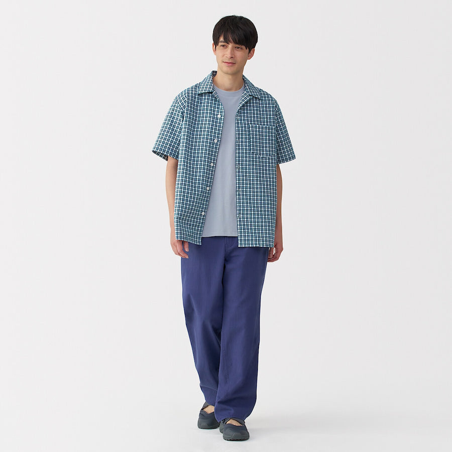 M's Madras Checked open collar S/Slv shirt Green CheckXS