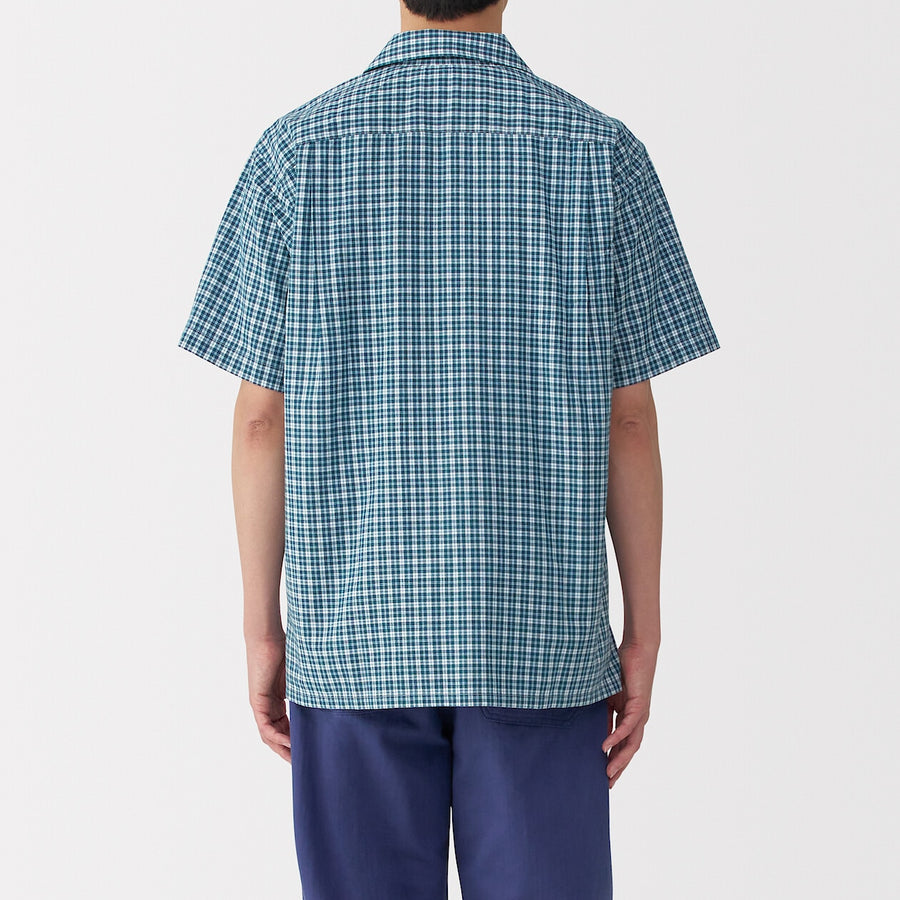 M's Madras Checked open collar S/Slv shirt Green CheckXS