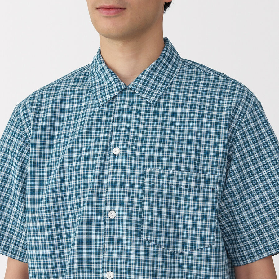 M's Madras Checked open collar S/Slv shirt Green CheckXS