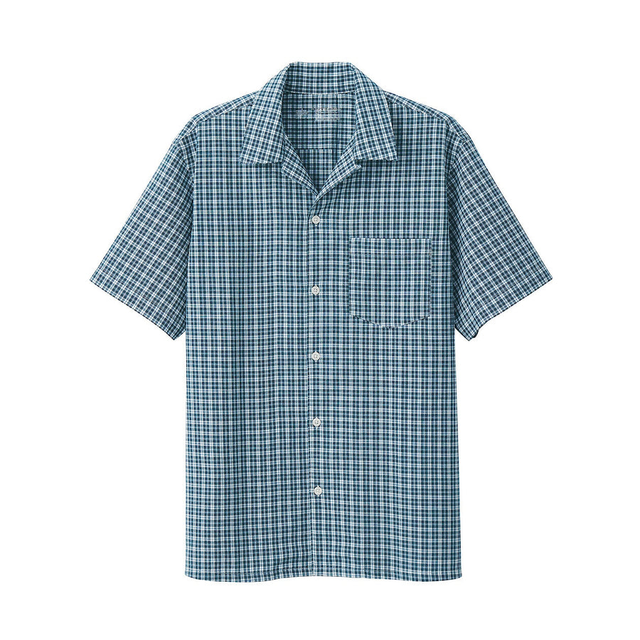 M's Madras Checked open collar S/Slv shirt Green CheckXS