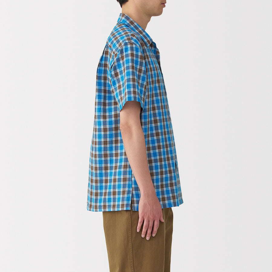 M's Madras Checked open collar S/Slv shirt Green CheckXS