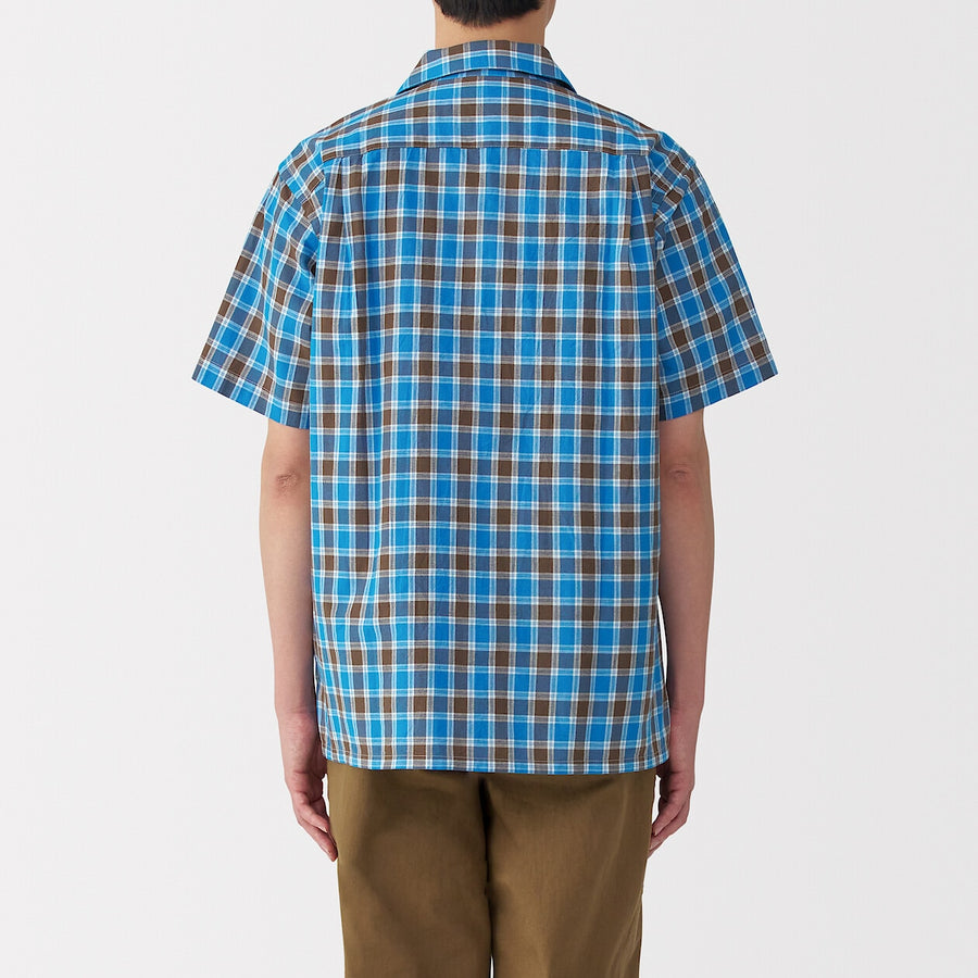 M's Madras Checked open collar S/Slv shirt Green CheckXS