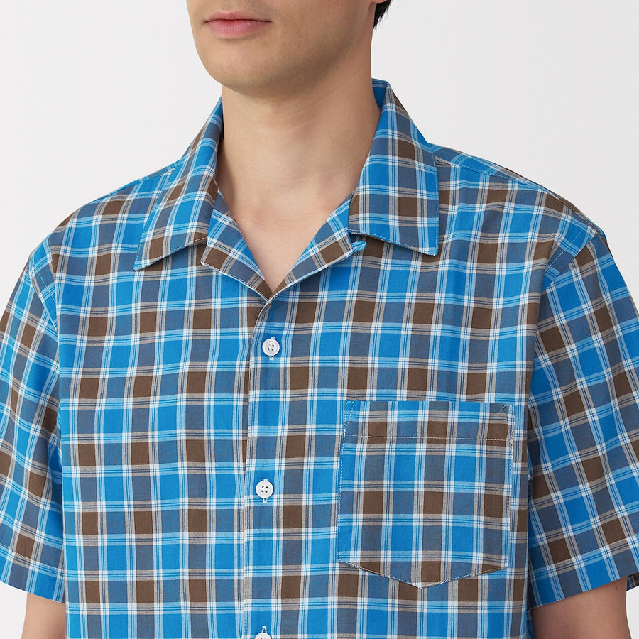 M's Madras Checked open collar S/Slv shirt Green CheckXS