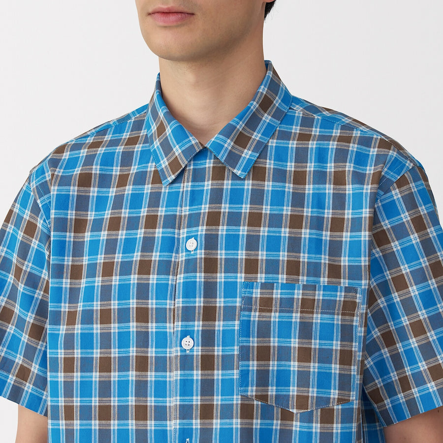 M's Madras Checked open collar S/Slv shirt Green CheckXS
