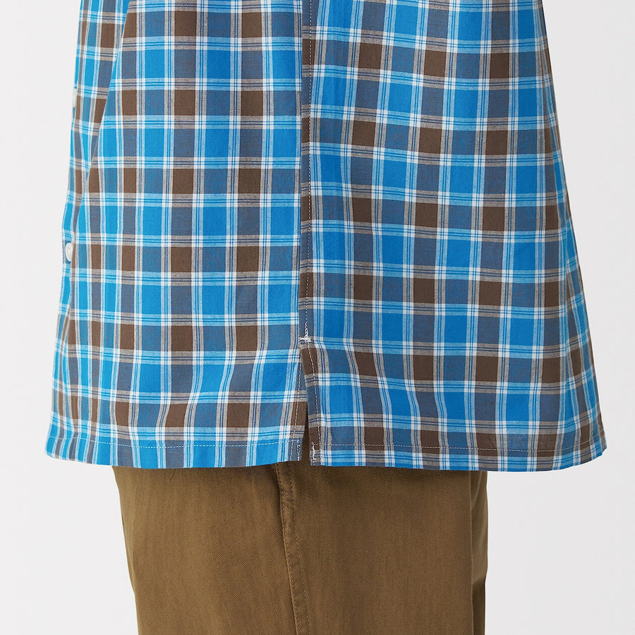 M's Madras Checked open collar S/Slv shirt Green CheckXS