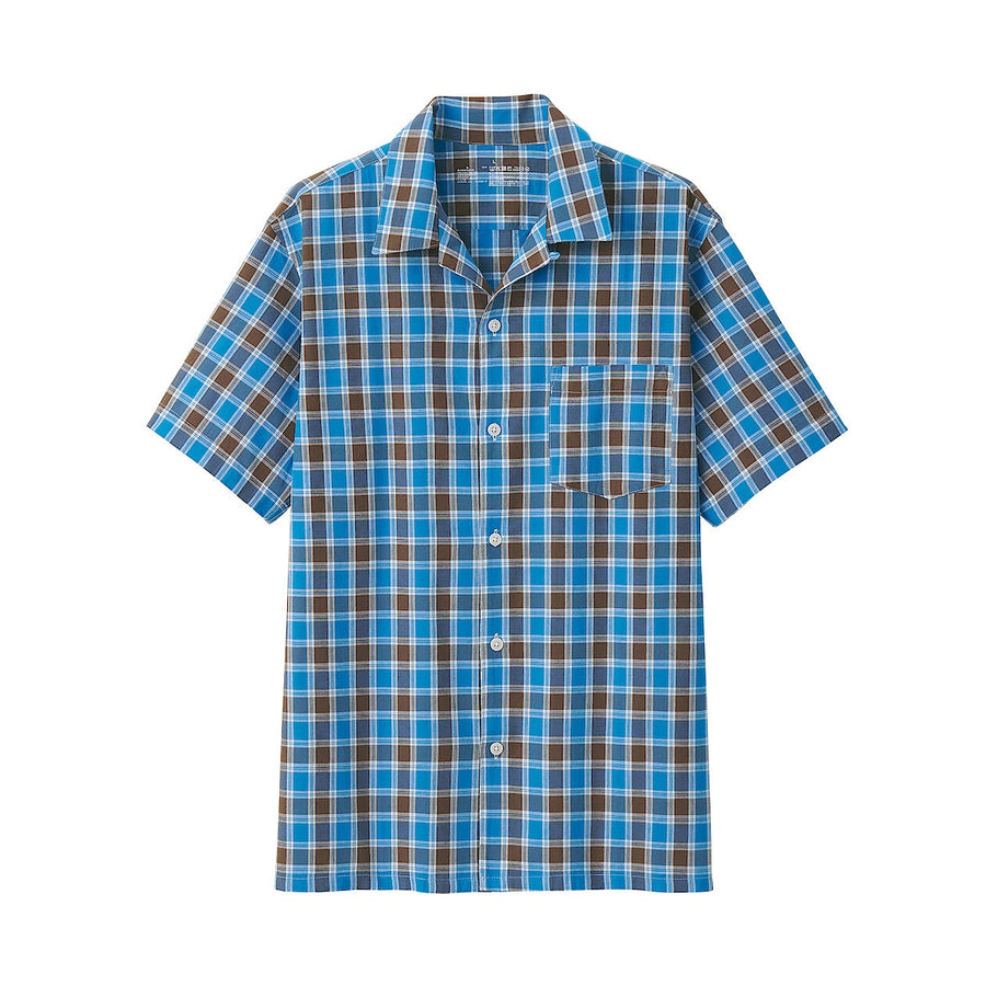 M's Madras Checked open collar S/Slv shirt Green CheckXS