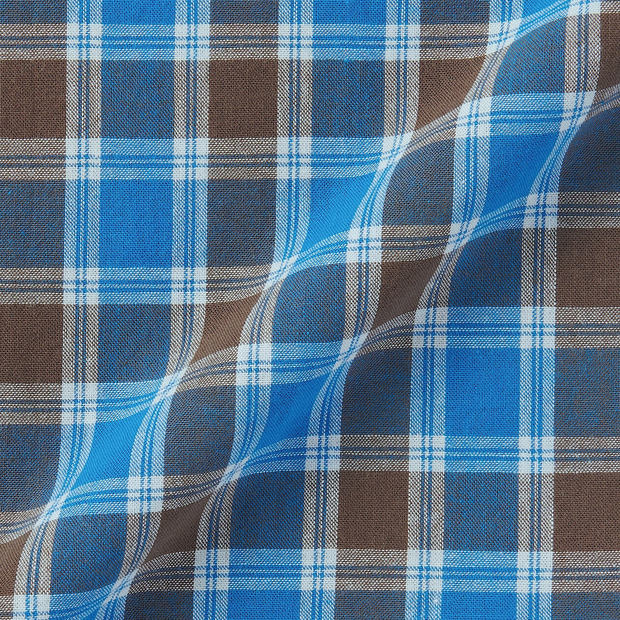 M's Madras Checked open collar S/Slv shirt Green CheckXS