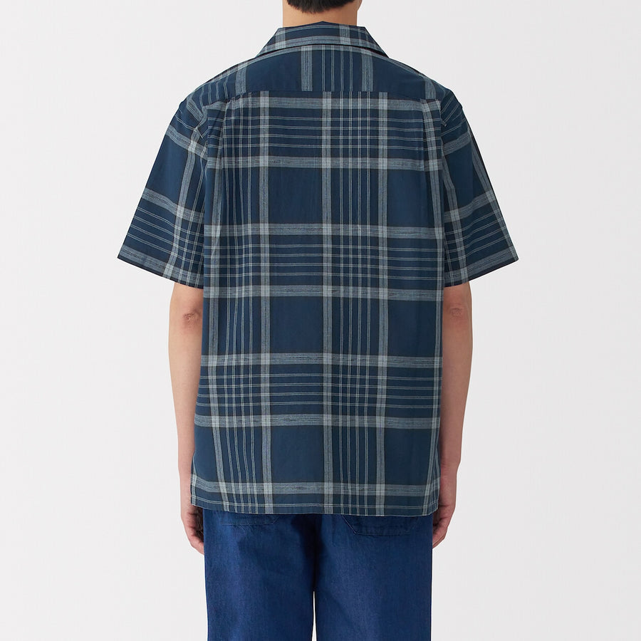 M's Madras Checked open collar S/Slv shirt Green CheckXS