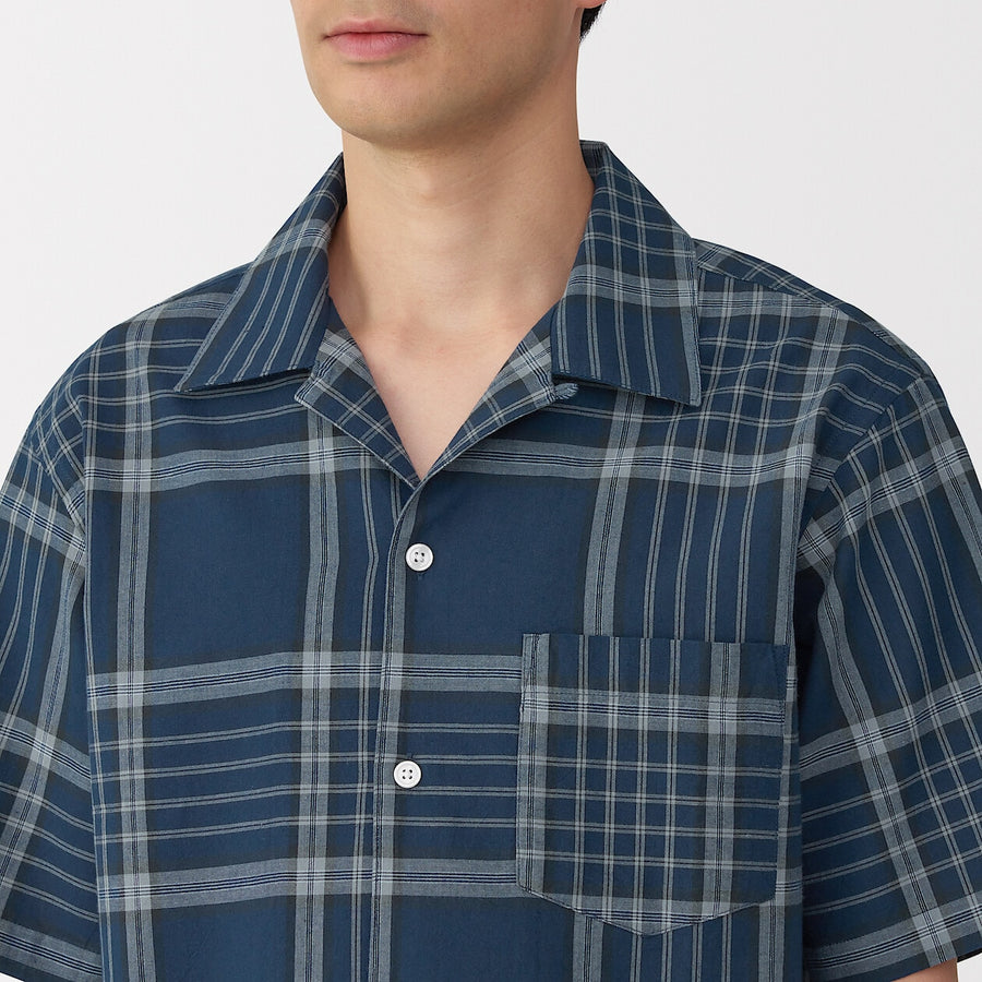 M's Madras Checked open collar S/Slv shirt Green CheckXS