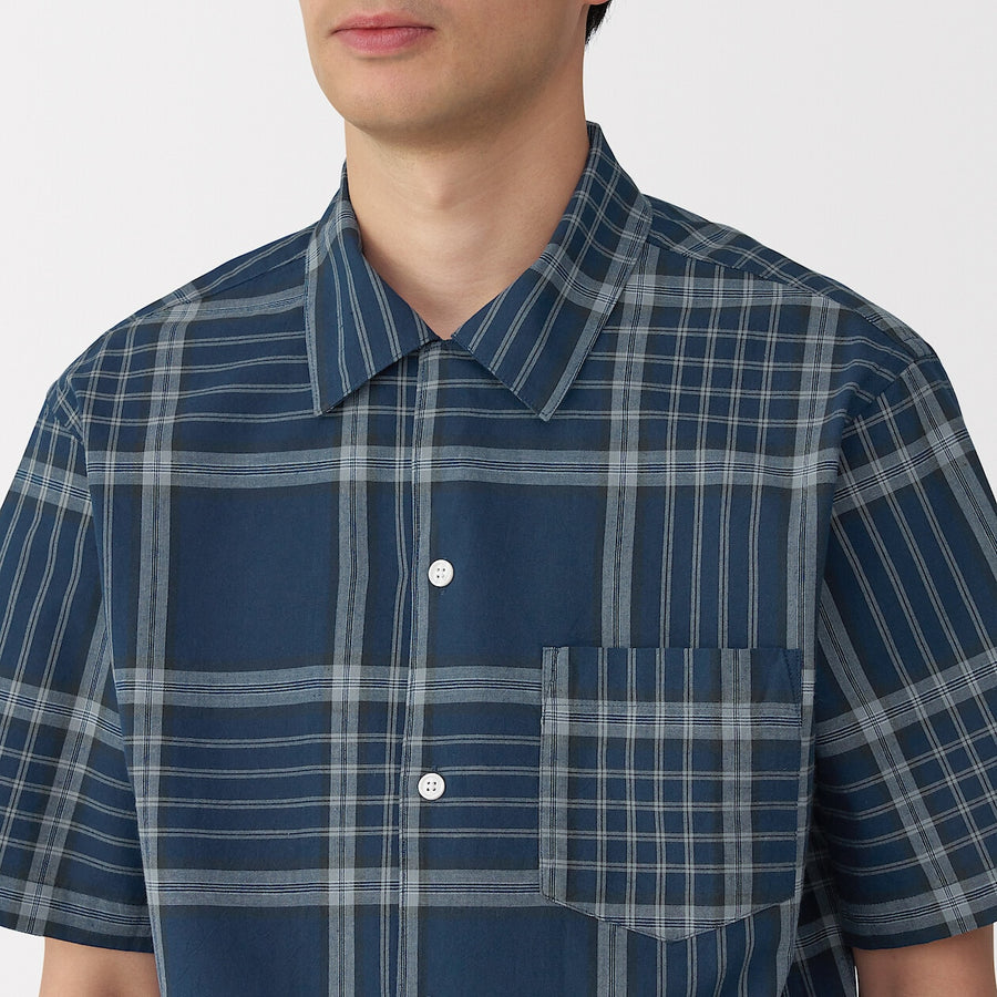 M's Madras Checked open collar S/Slv shirt Green CheckXS