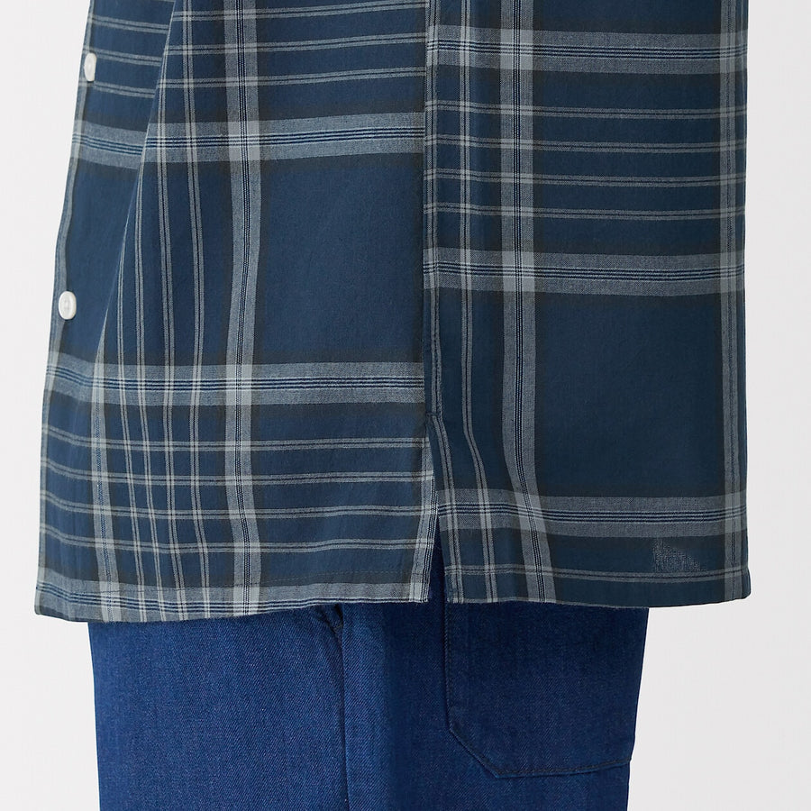 M's Madras Checked open collar S/Slv shirt Green CheckXS