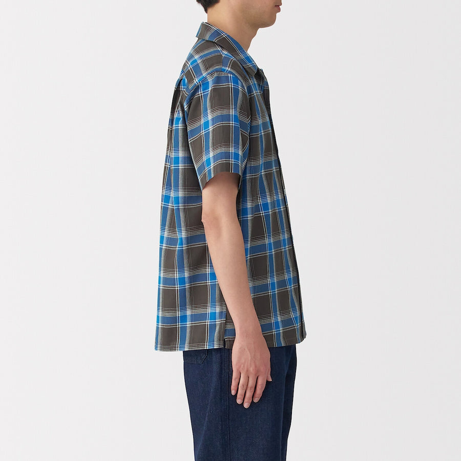 M's Madras Checked open collar S/Slv shirt Green CheckXS