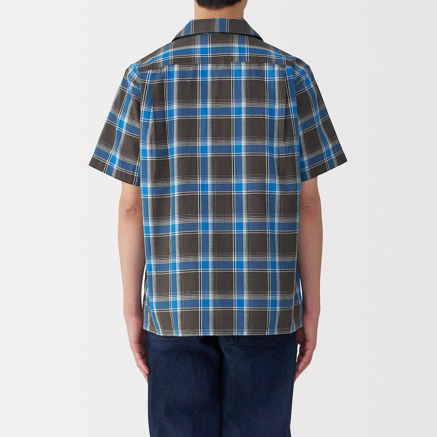 M's Madras Checked open collar S/Slv shirt Green CheckXS