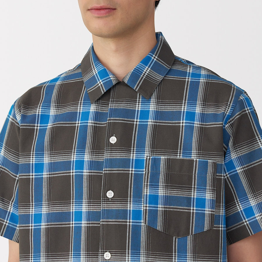 M's Madras Checked open collar S/Slv shirt Green CheckXS