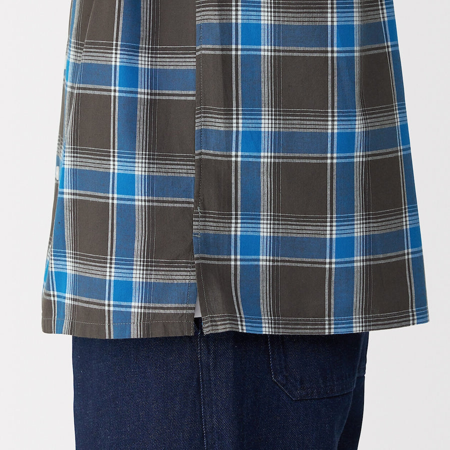 M's Madras Checked open collar S/Slv shirt Green CheckXS