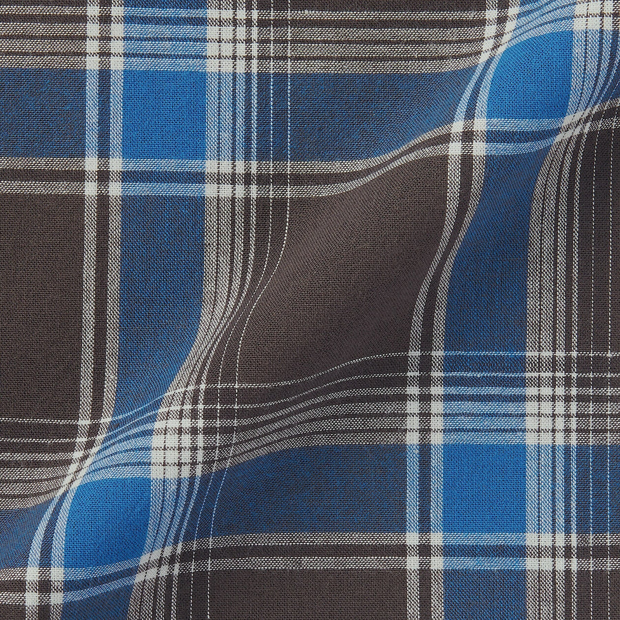 M's Madras Checked open collar S/Slv shirt Green CheckXS