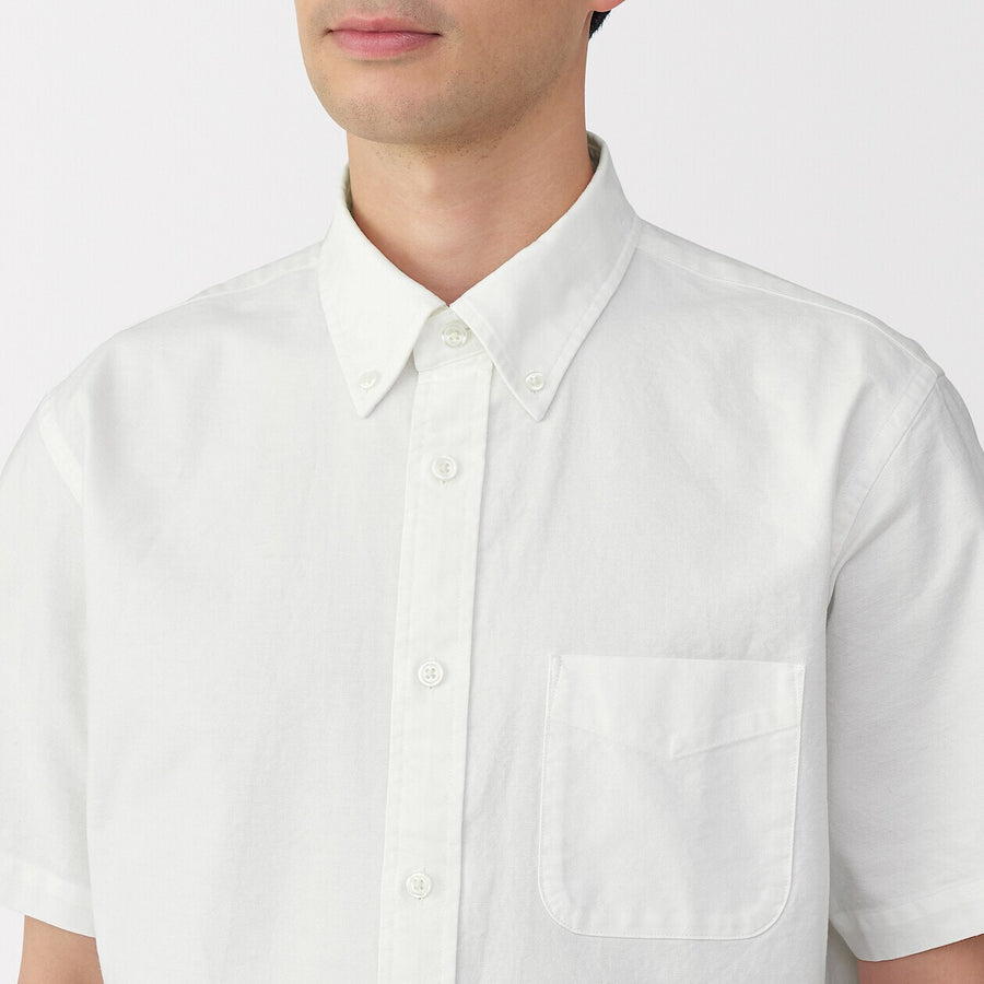 M's Washed oxford button down S/Slv shirtWhiteXS
