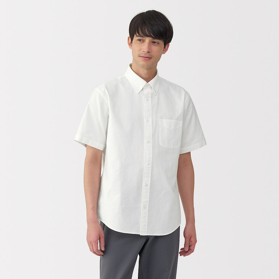 M's Washed oxford button down S/Slv shirtWhiteXS