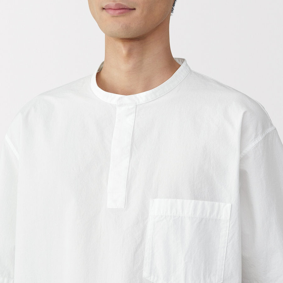 M's Cool touch woven henley neck S/S T-shirtWhiteXS
