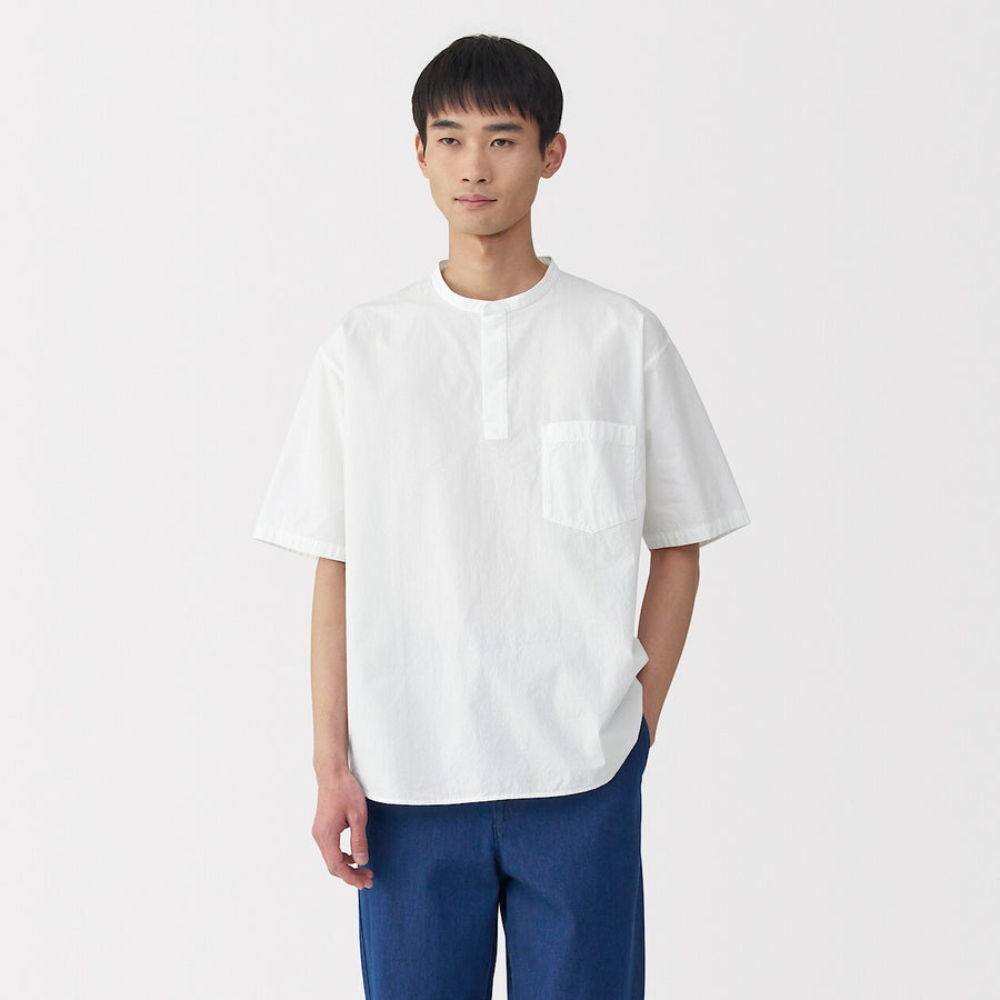 M's Cool touch woven henley neck S/S T-shirtWhiteXS