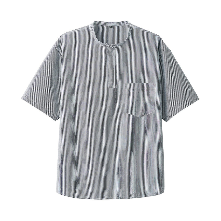 M's Cool touch woven henley neck S/S T-shirtWhiteXS