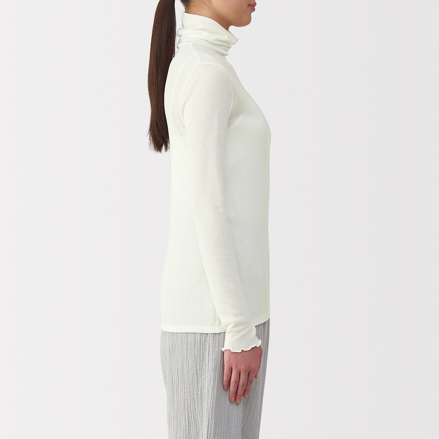 W's Silk blended sheer turtle neck T-shirtOff WhiteXS