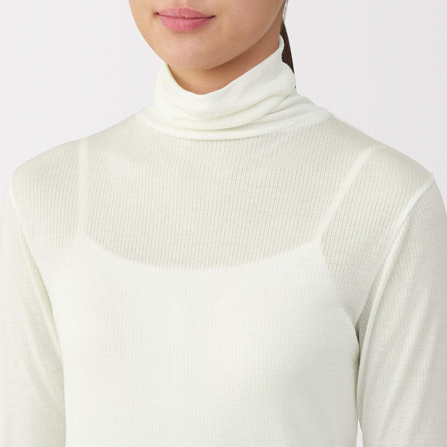 W's Silk blended sheer turtle neck T-shirtOff WhiteXS